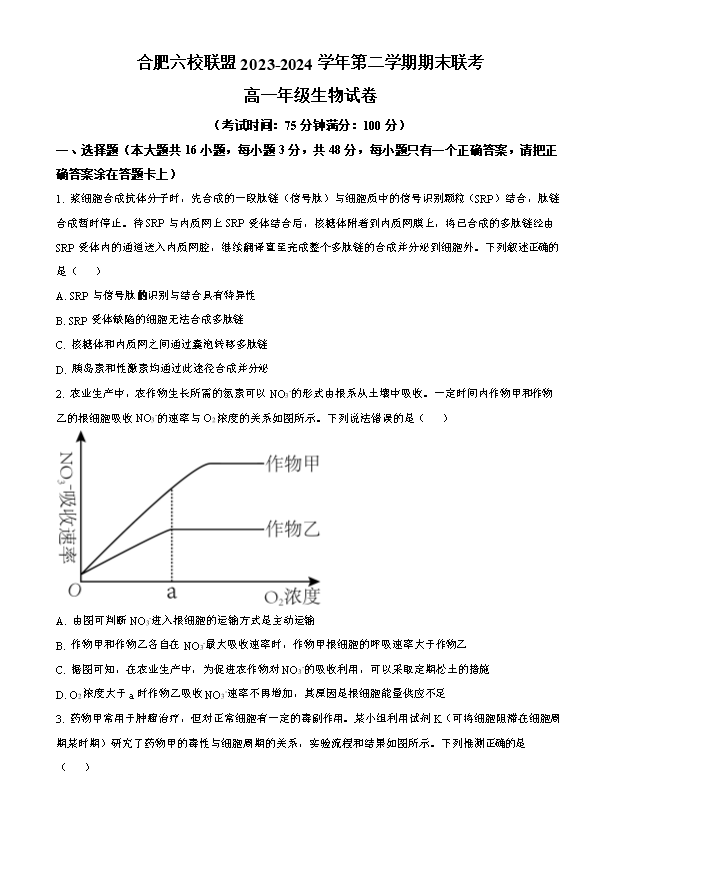 安徽省蚌埠市2024-2025学年高三上学期开学调研性考试 生物 PDF版含答案(可编辑)