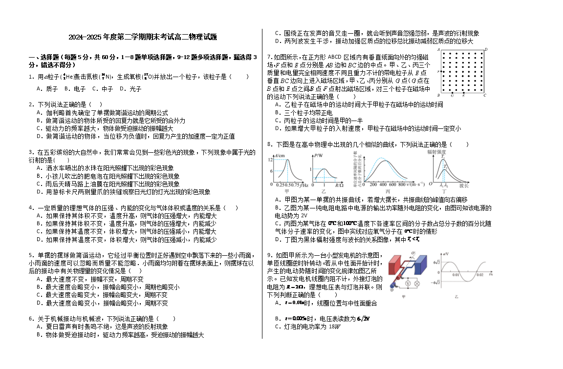 黑龙江省齐齐哈尔市2024-2025学年高二下学期7月期末考试 物理 PDF版含答案