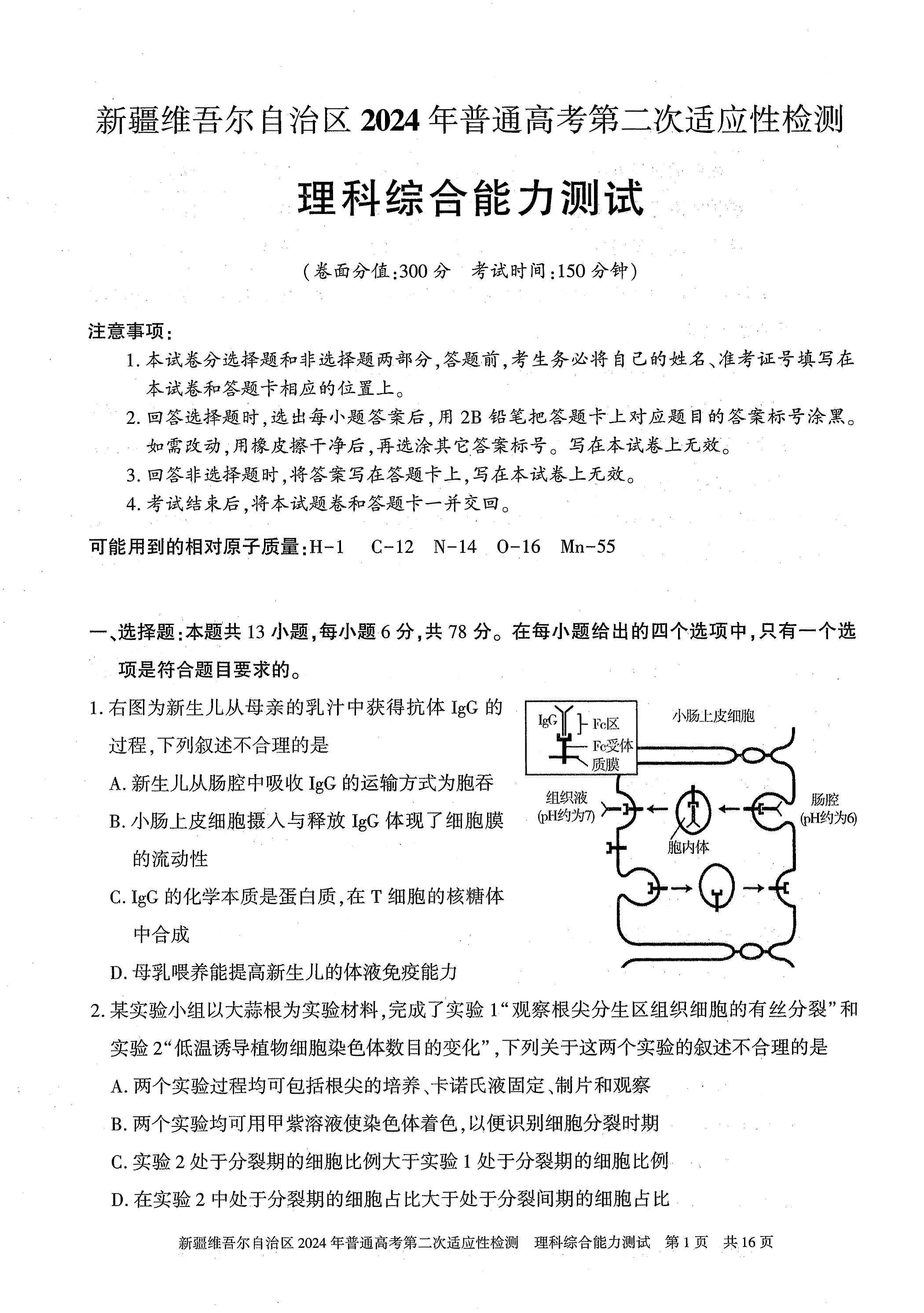 新疆维吾尔自治区2025届高三下学期三模试题 理综 PDF版含解析
