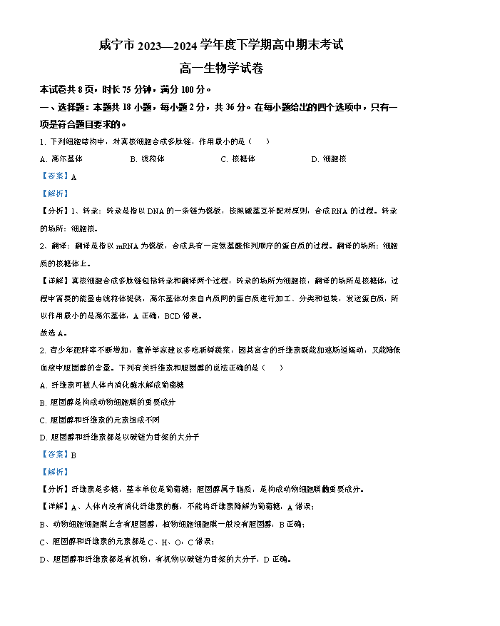 湖北省高中名校联盟2025届高三上学期8月第一次联考生物试题 Word版含答案