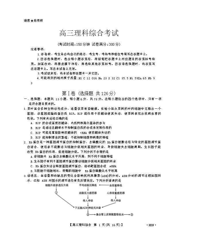 河南省郑州市第一中学2024届高三下学期高考考前全真模拟考试 理综 PDF版含答案