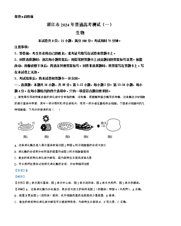 广东省广州市2026届高三上学期阶段训练 生物 PDF版含答案
