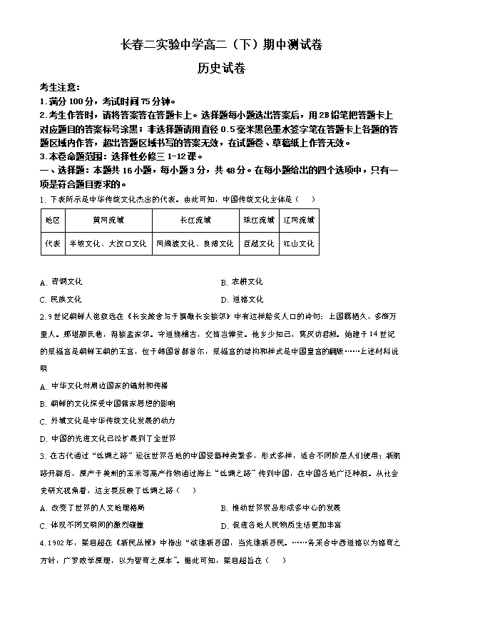 吉林省长春外国语学校2024-2025学年高二上学期开学考试 历史 Word版含答案